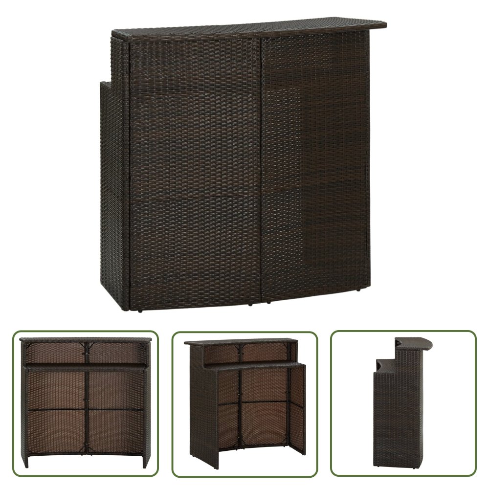 The Living Store Ogrodowy stolik barowy - brązowy - 120x55x110 cm - polirattan - Stolik Barowy