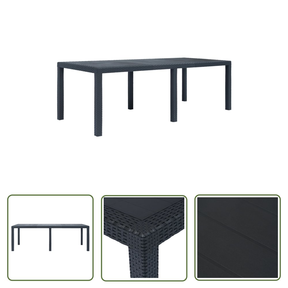 The Living Store Stół ogrodowy - 220x90x72 cm - plastikowy - antracytowy - Stół Ogrodowy