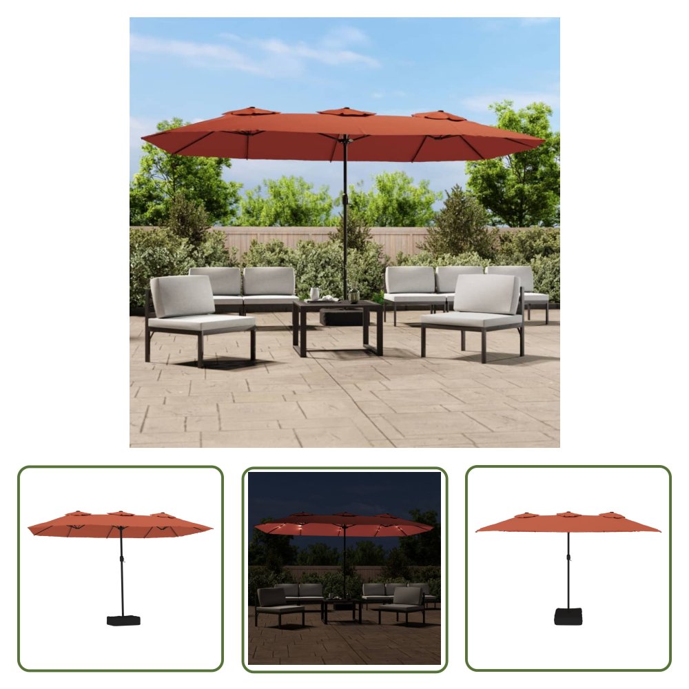 The Living Store Podwójny parasol ogrodowy z LED - terakotowy - 449x245 cm - Parasol Ogrodowy