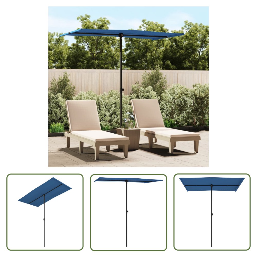 The Living Store Parasol ogrodowy na aluminiowym słupku - 180x110 cm - niebieski - Parasol Ogrodowy