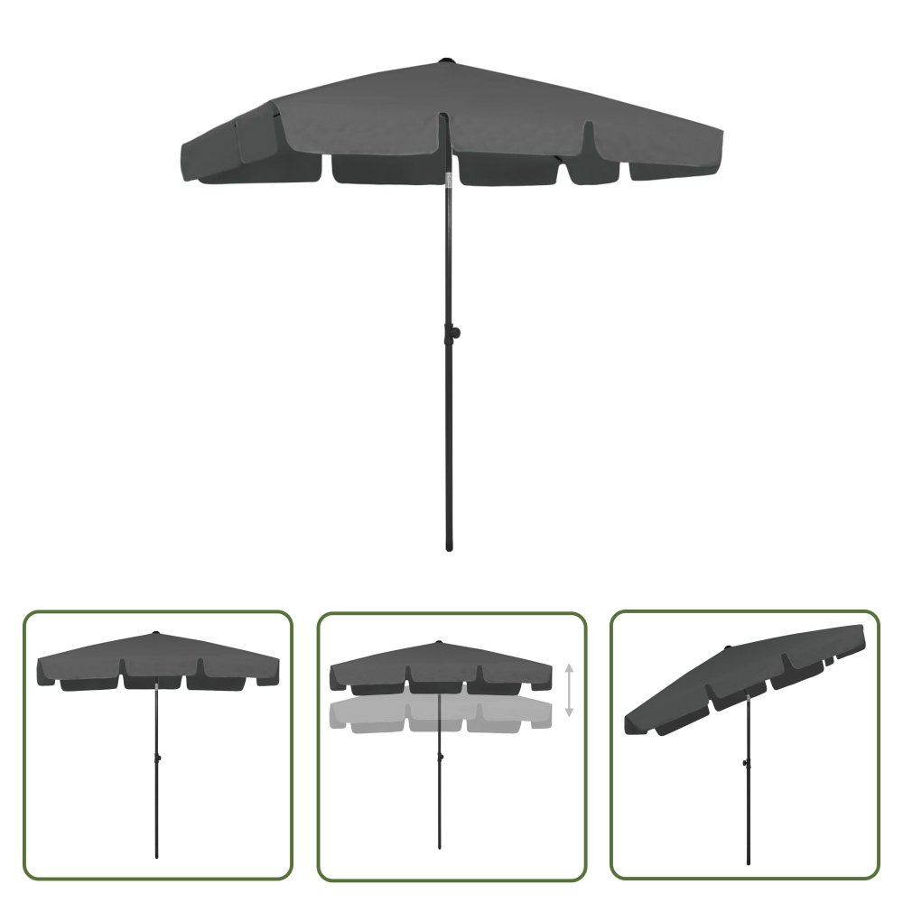 The Living Store Parasol plażowy - antracytowy - 200x125 cm - Parasol Ogrodowy