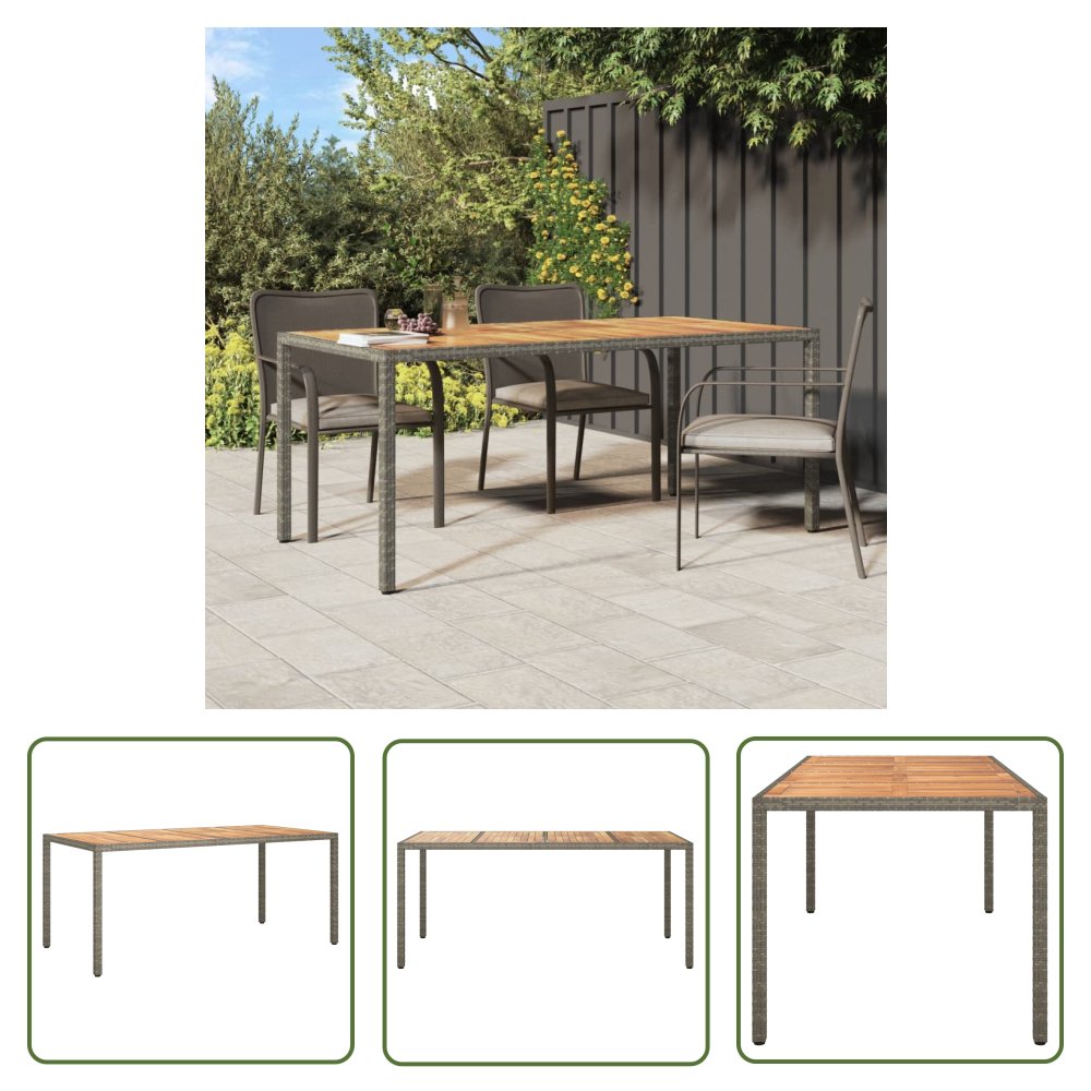 The Living Store Stół ogrodowy - 190x90x75 cm - rattan PE i drewno akacjowe - szary - Stół