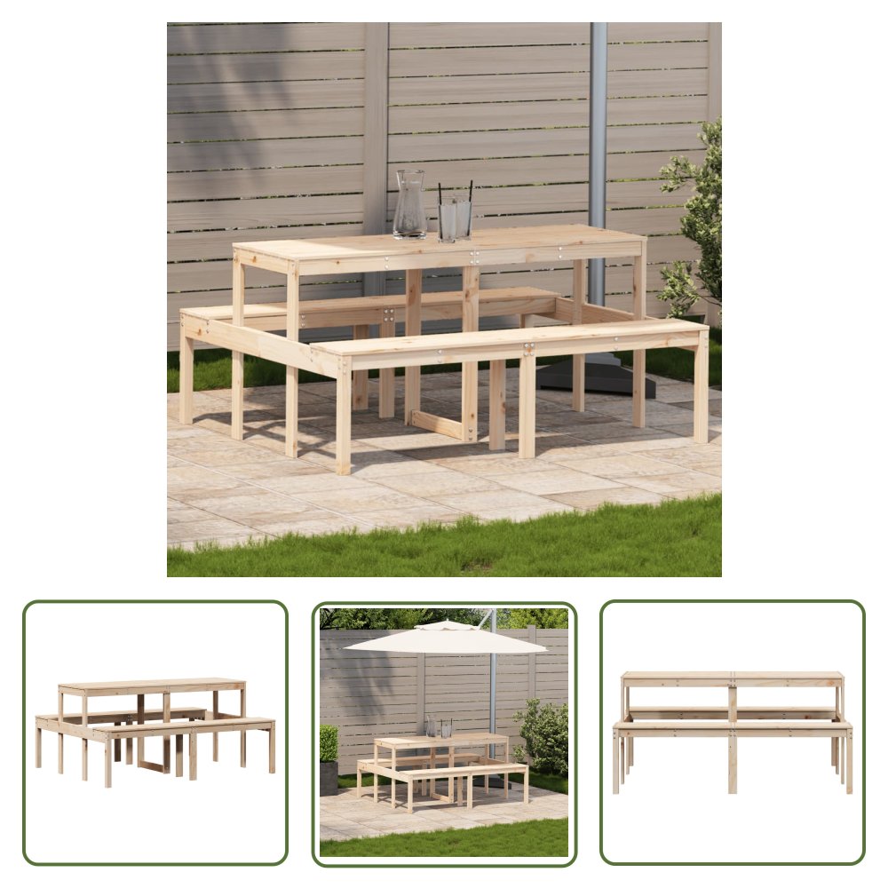 The Living Store Stół piknikowy - 160x134x75 cm - lite drewno sosnowe - Stół Piknikowy
