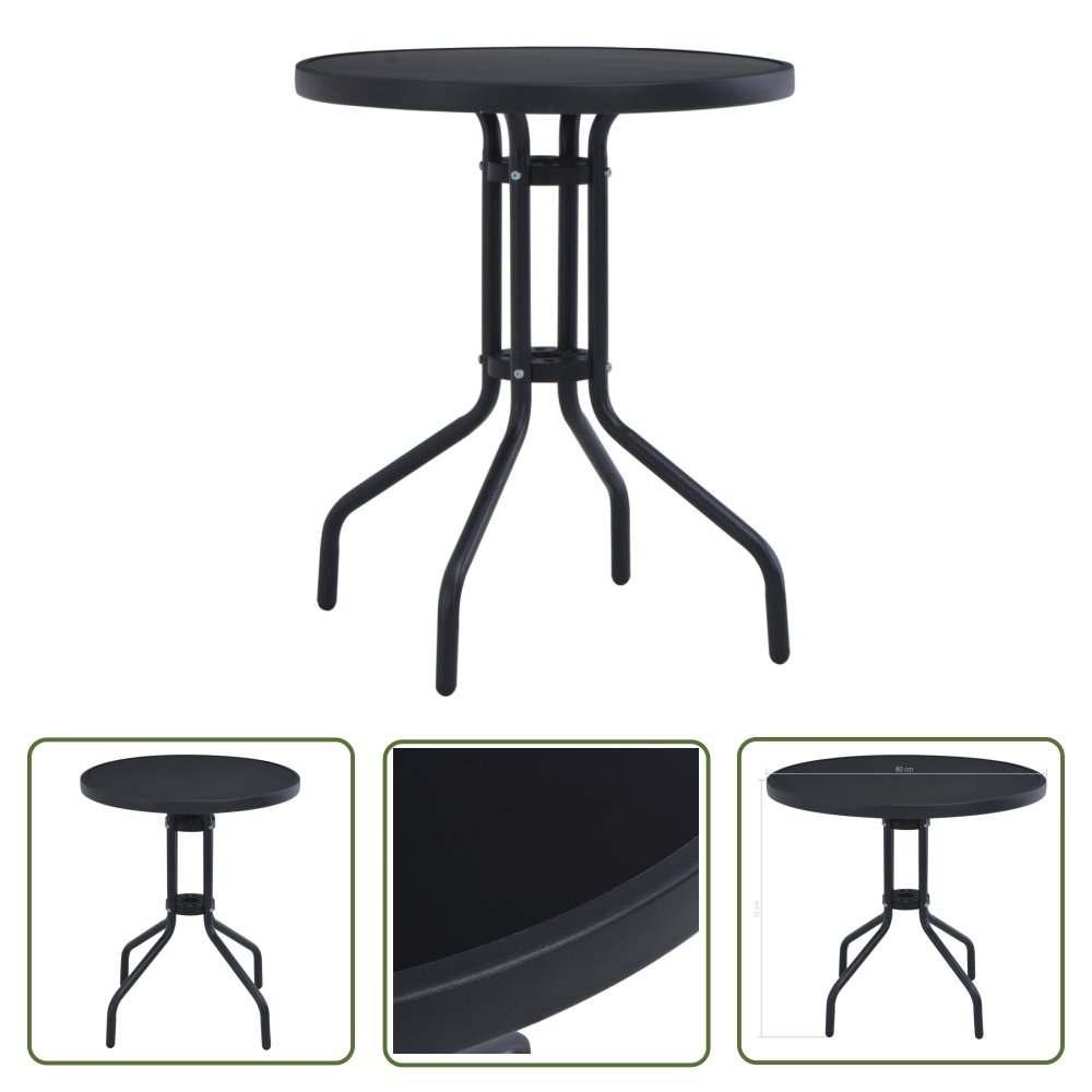The Living Store Stolik ogrodowy - czarny - 80 cm - stal i szkło - Stół