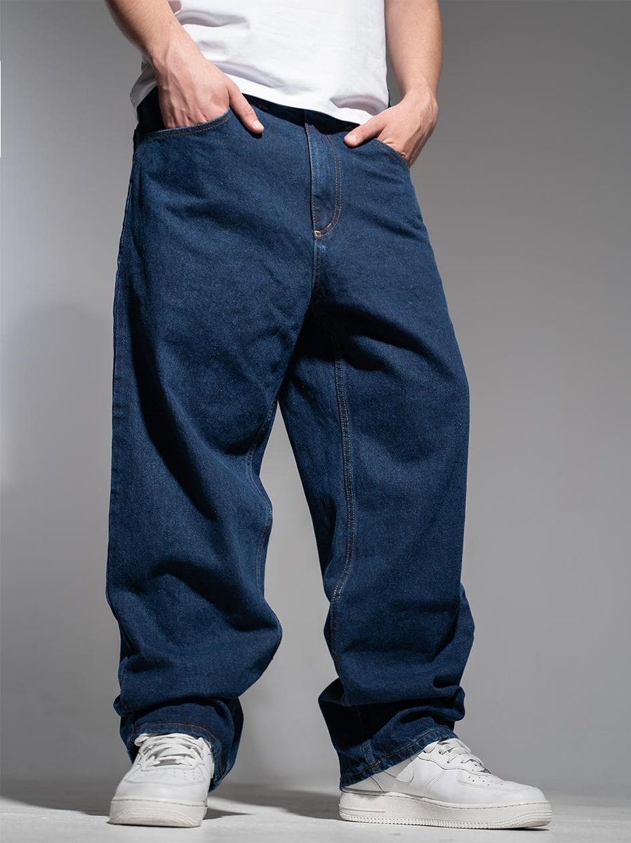 Szerokie Spodnie Jeansowe Baggy Męskie Ciemne Niebieskie Jigga Wear Crown L