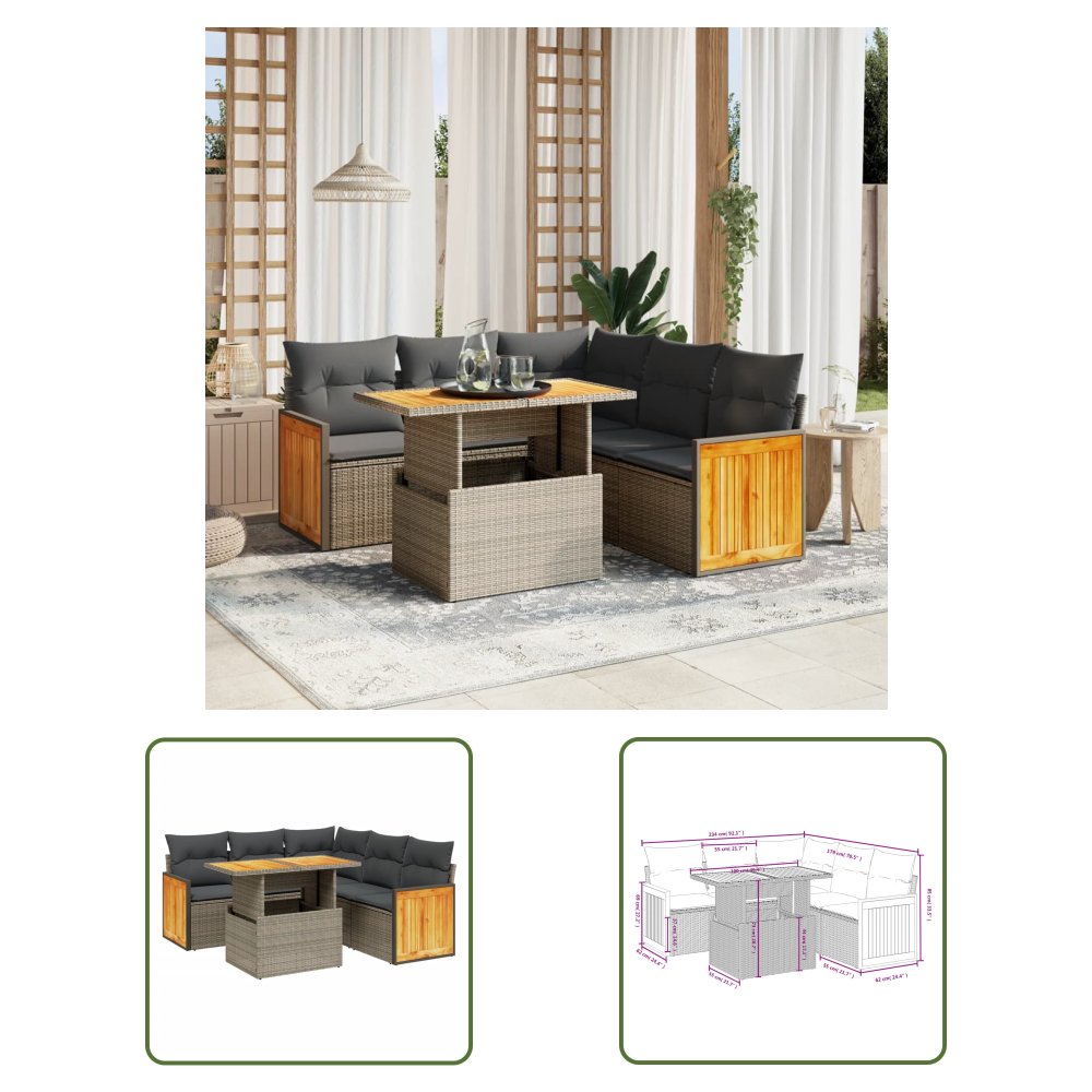 The Living Store 6-cz. zestaw mebli ogrodowych z poduszkami - beżowy - polirattan - Sofa Ogrodowa