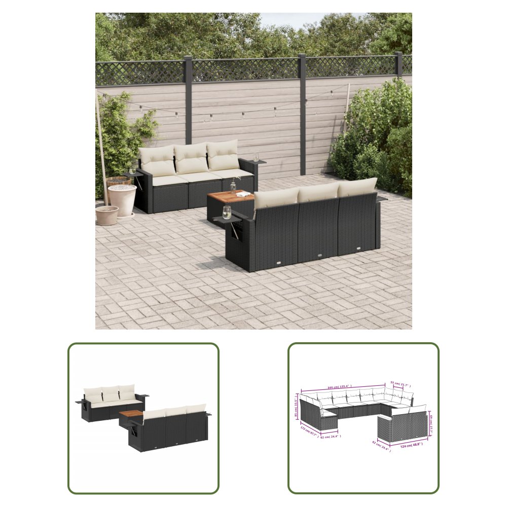 The Living Store 7-cz. zestaw wypoczynkowy do ogrodu - z poduszkami - czarny - Sofa Ogrodowa