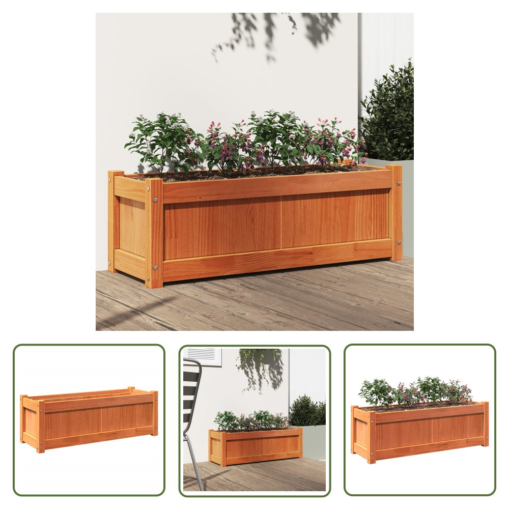 The Living Store Donica ogrodowa - woskowy brąz - 90x31x31 cm - lite drewno sosnowe - Doniczka