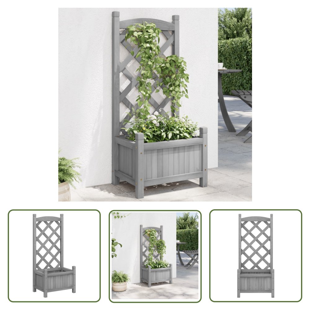 The Living Store Donica z trejażem - szara - lite drewno jodłowe - Skrzynia Na Rośliny
