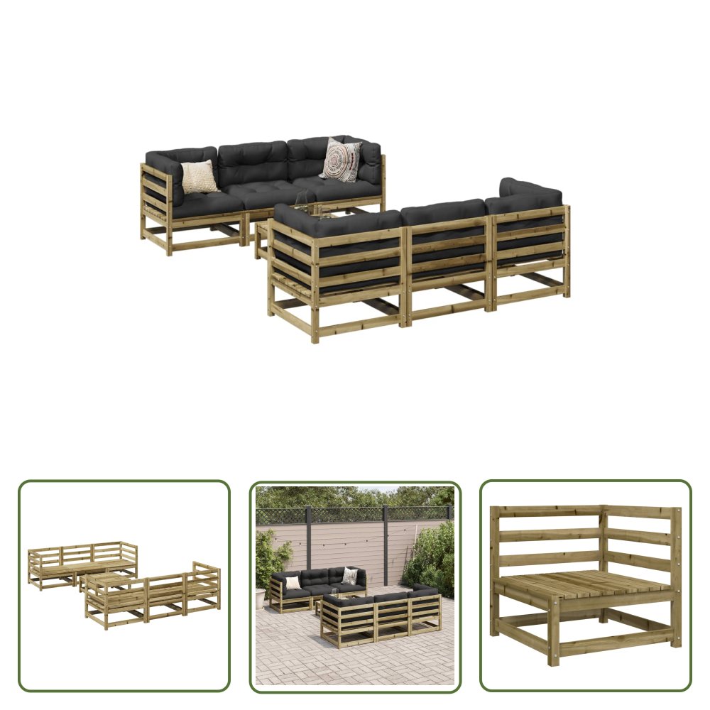 The Living Store 7-cz. zestaw wypoczynkowy do ogrodu - impregnowana sosna - Zestaw Wypoczynkowy Do Ogrodu