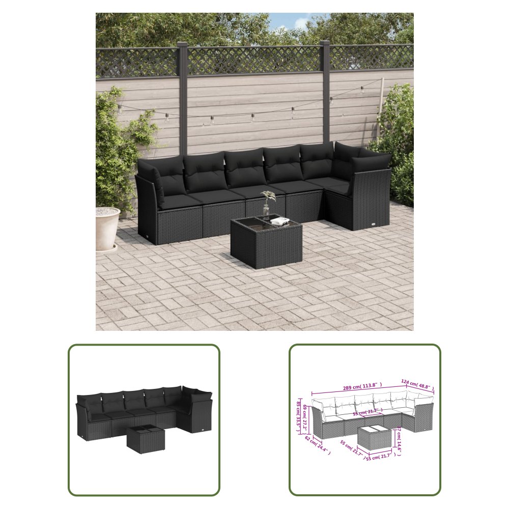 The Living Store 7-cz. zestaw mebli do ogrodu - z poduszkami - czarny - polirattan - Sofa Ogrodowa