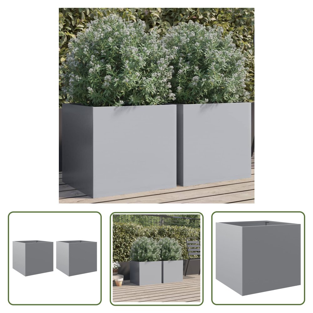 The Living Store Donice - 2 szt. - srebrne - 42x40x39 cm - stal galwanizowana - Doniczka