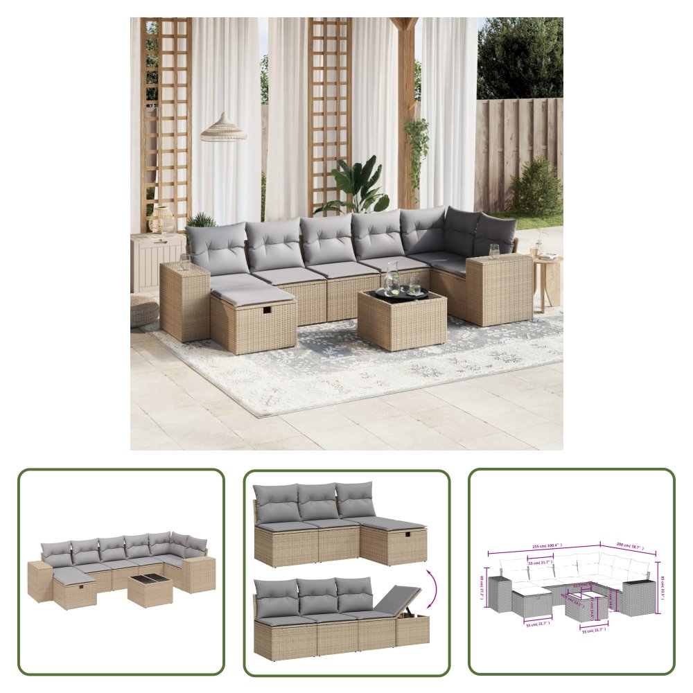 The Living Store 8-cz. zestaw mebli ogrodowych z poduszkami - mieszany beż - Sofa Ogrodowa