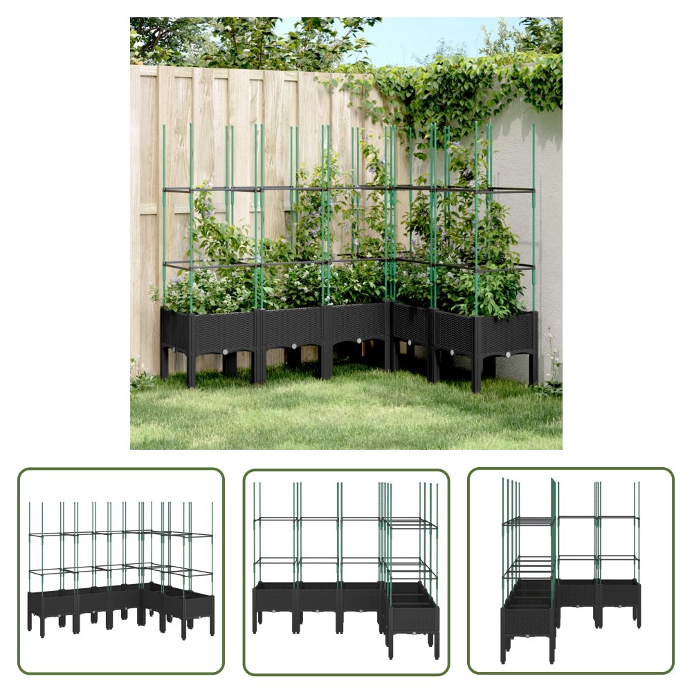 The Living Store Donica ogrodowa z kratką - czarna - 160x120x142 -5 cm - PP - Skrzynia Na Rośliny