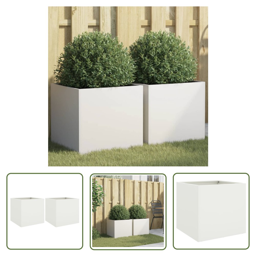 The Living Store Donice - 2 szt. - białe - 42x40x39 cm - stal - Doniczka