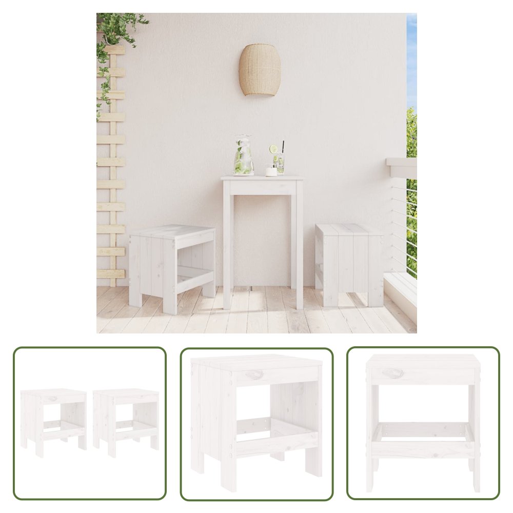 The Living Store Stołki ogrodowe - 2 szt - białe - 40x36x45 cm - lite drewno sosnowe - Stołek