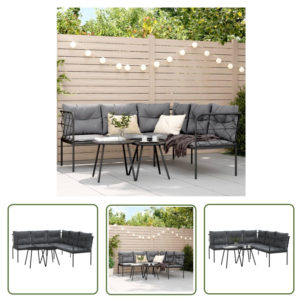 The Living Store Ogrodowy zestaw mebli z poduszkami - czarny - stal i textilene - Zestaw Wypoczynkowy
