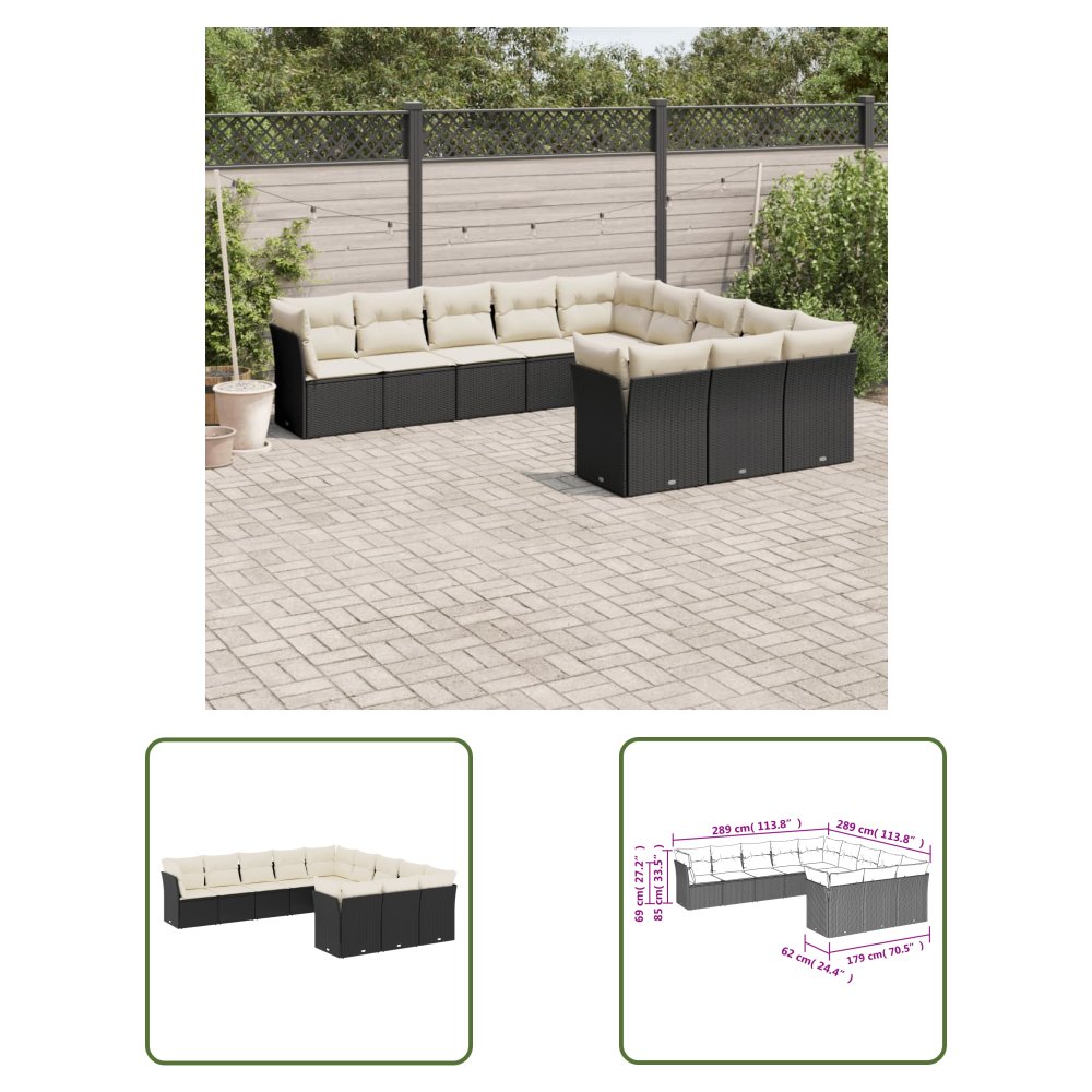 The Living Store 11-cz. zestaw wypoczynkowy do ogrodu - poduszki czarny rattan PE - Sofa Ogrodowa