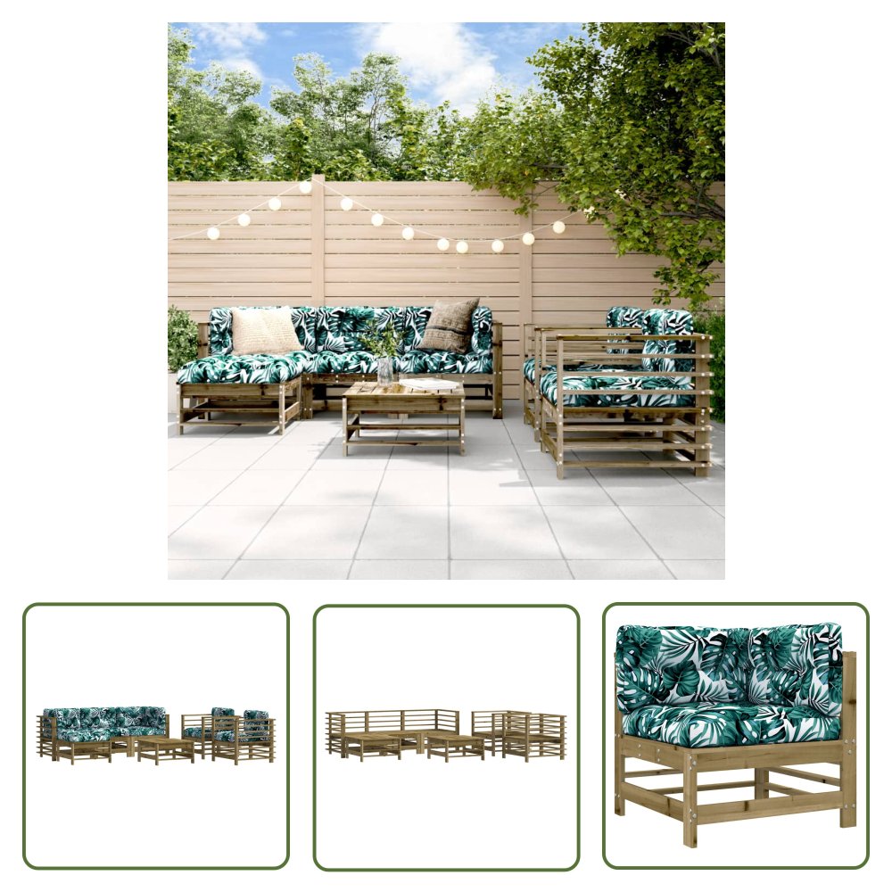 The Living Store 7-cz. zestaw mebli do ogrodu - z poduszkami - impregnowana sosna - Meble Ogrodowe