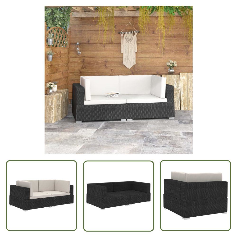The Living Store Fotele narożne z poduszkami - 2 szt. - polirattan - czarne - Sofa Narożna