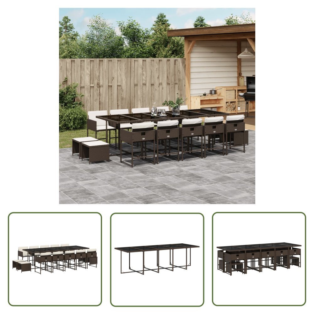 The Living Store 15-cz. zestaw mebli ogrodowych z poduszkami - brązowy - rattan PE - Meble Ogrodowe