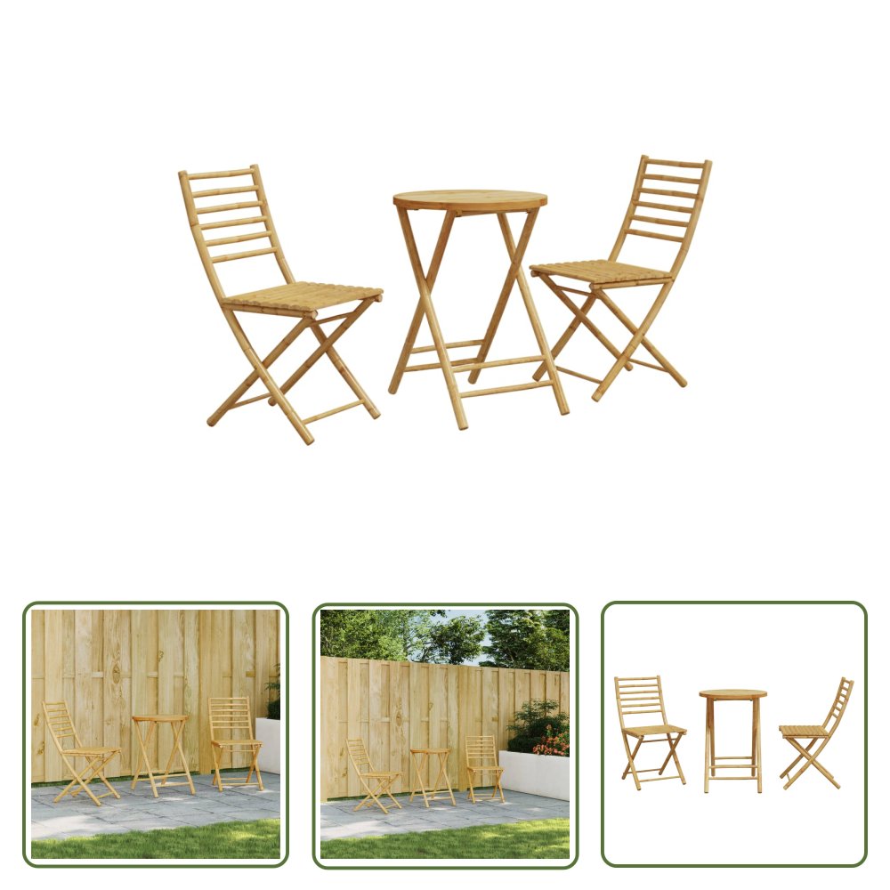 The Living Store 3-częściowy zestaw mebli bistro - bambusowy - Zestaw Mebli Bistro