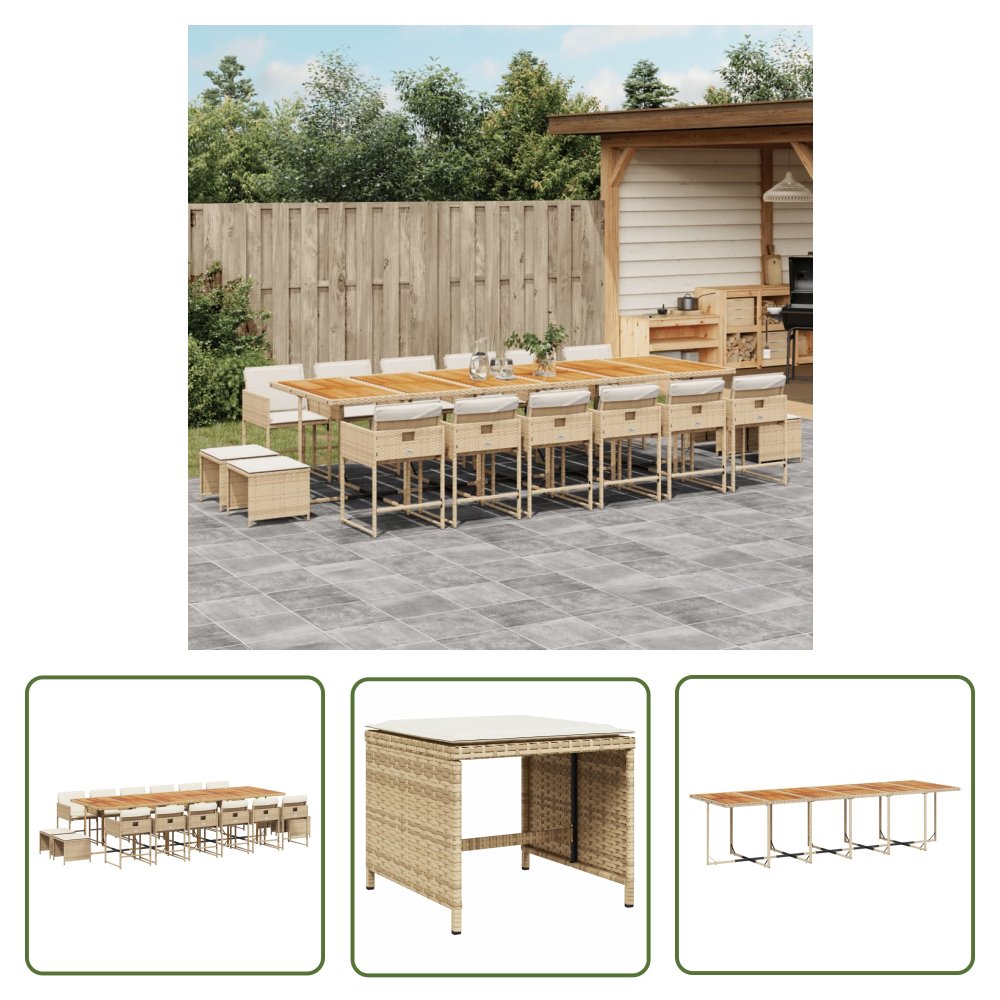 The Living Store 17-cz. zestaw mebli ogrodowych z poduszkami - beż - polirattan - Meble Ogrodowe