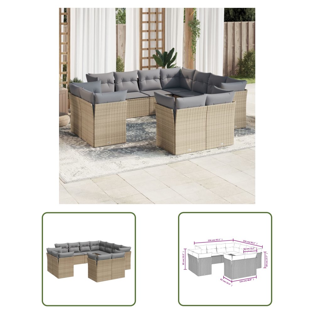 The Living Store 11-cz. zestaw mebli ogrodowych z poduszkami - beżowy - polirattan - Sofa Ogrodowa