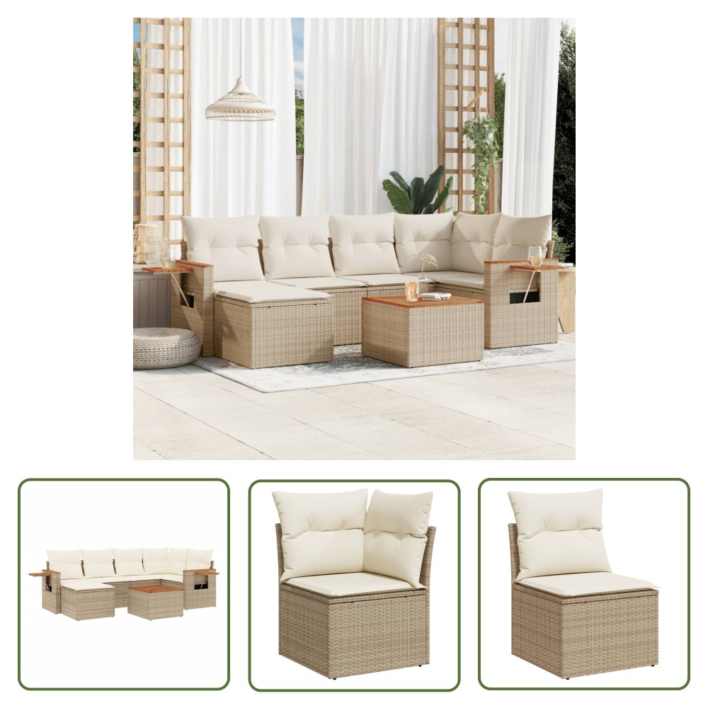 The Living Store 7-cz. zestaw wypoczynkowy do ogrodu - z poduszkami - beżowy - Sofa Ogrodowa