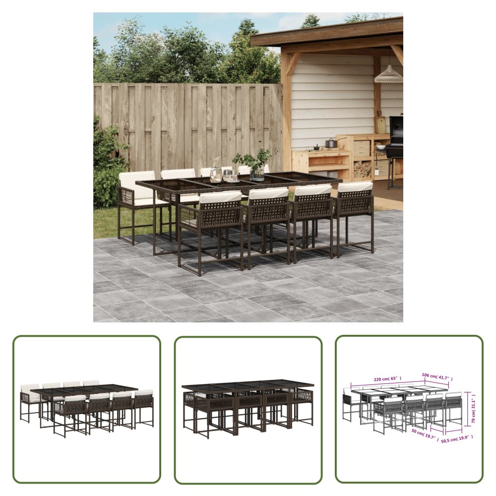 The Living Store 9-cz. zestaw mebli ogrodowych z poduszkami - brązowy - rattan PE - Meble Ogrodowe