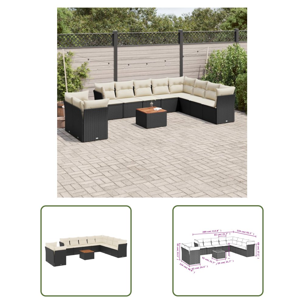 The Living Store 11-cz. zestaw wypoczynkowy do ogrodu - poduszki czarny rattan PE - Sofa Ogrodowa