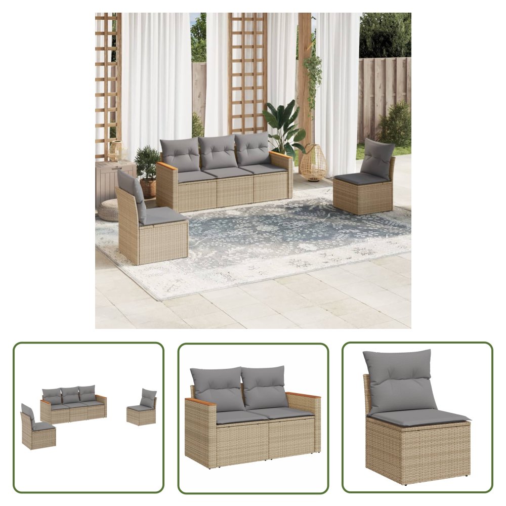 The Living Store 5-cz. zestaw mebli ogrodowych z poduszkami - mieszany beż - Sofa Ogrodowa