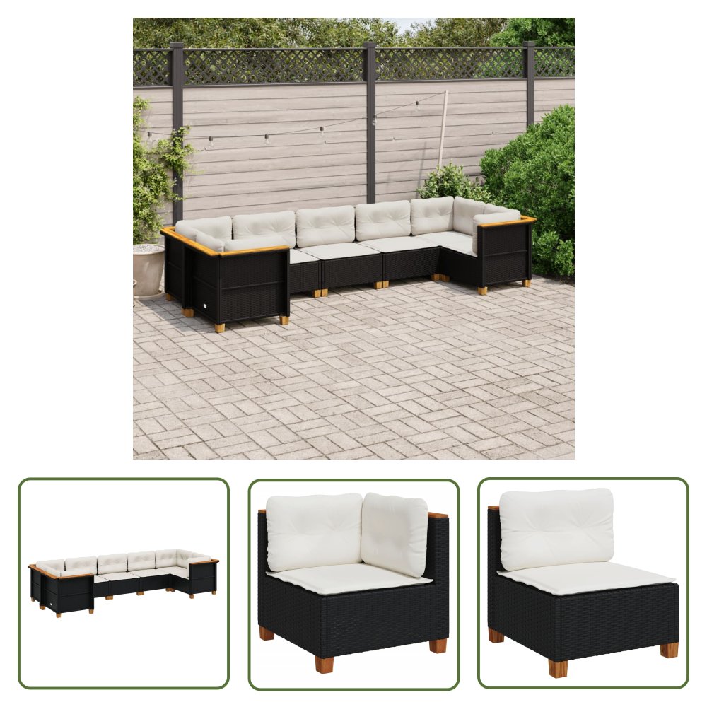 The Living Store 7-cz. zestaw wypoczynkowy do ogrodu - z poduszkami - czarny - Sofa Ogrodowa
