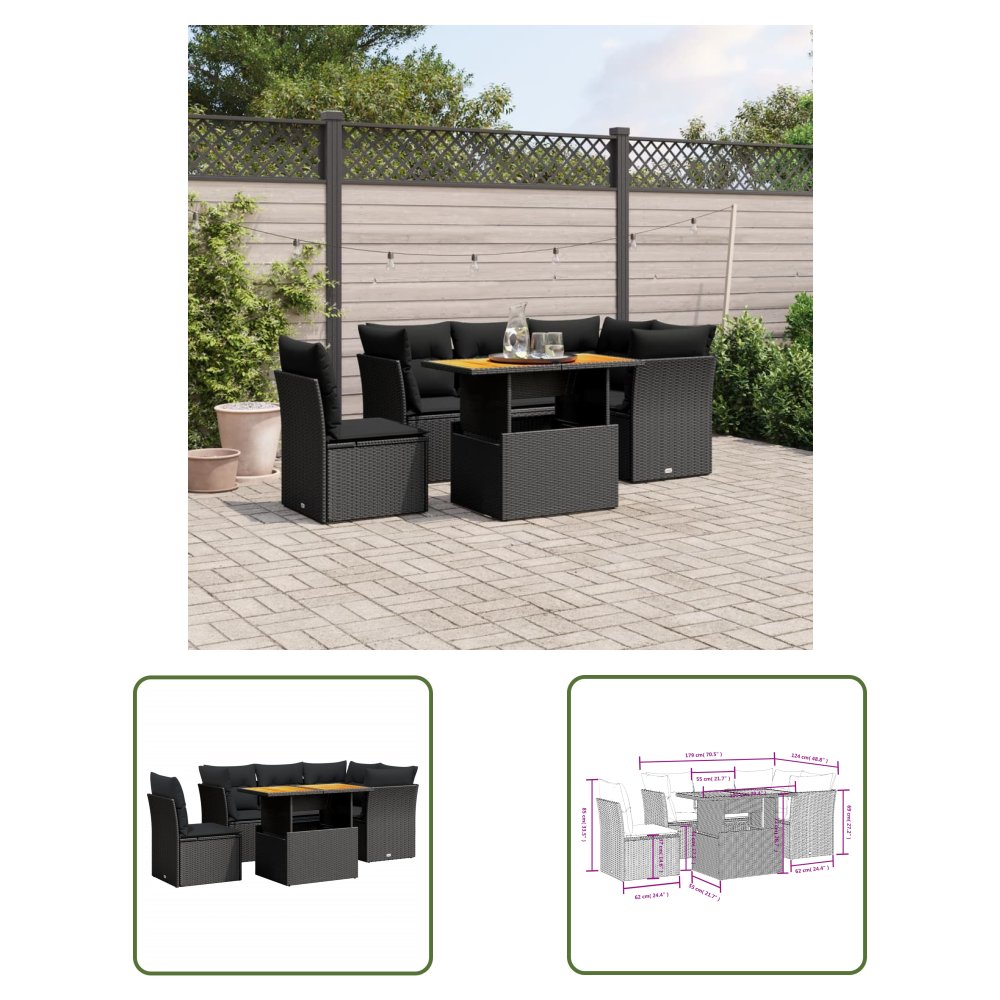 The Living Store 5-cz. zestaw wypoczynkowy do ogrodu - poduszki - czarny rattan PE - Sofa Ogrodowa