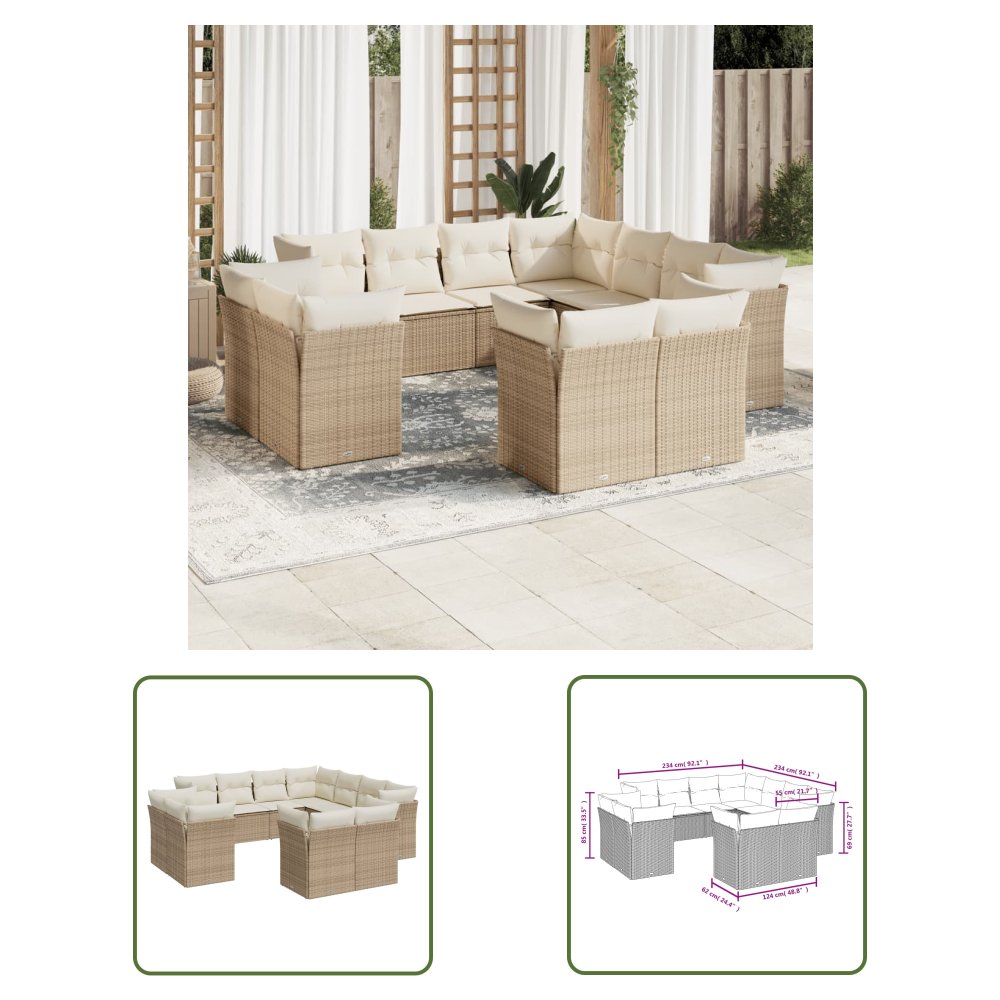 The Living Store 11-cz. zestaw mebli ogrodowych z poduszkami - beżowy - polirattan - Sofa Ogrodowa