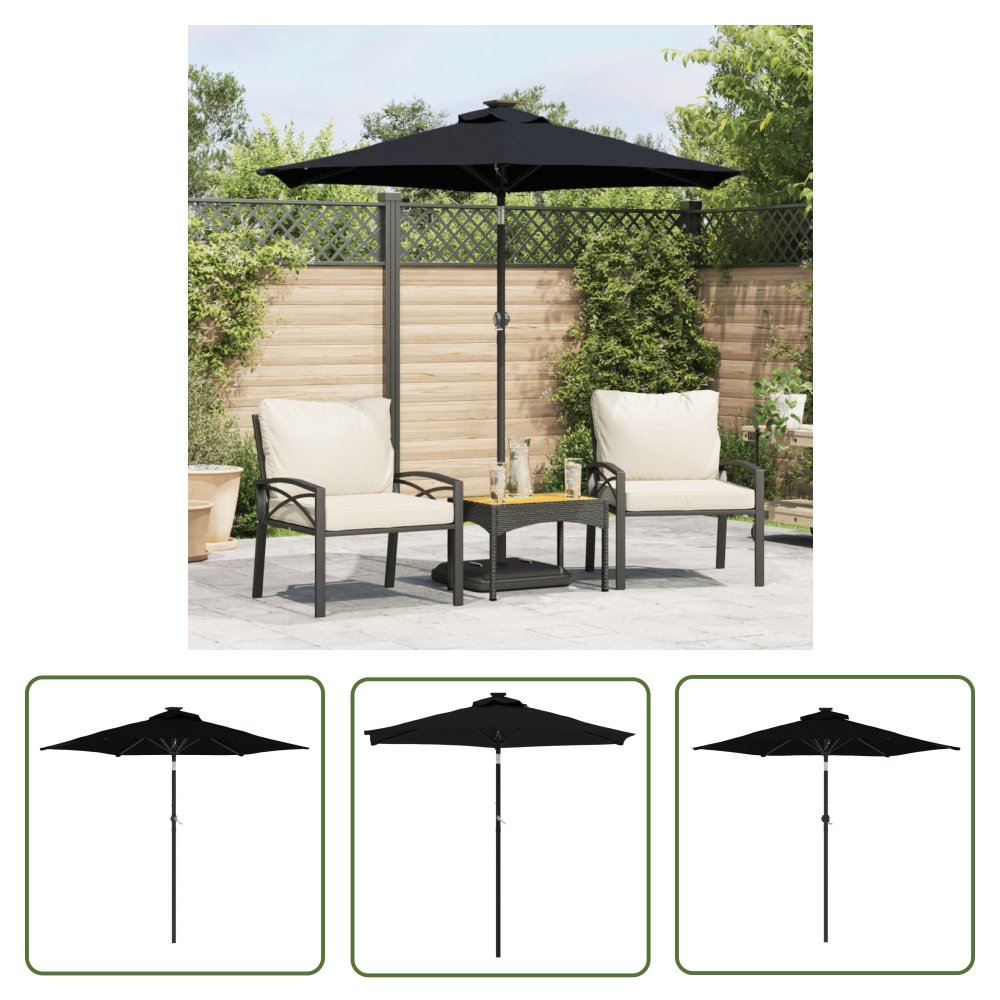 The Living Store Parasol ogrodowy na stalowym słupku - czarny - 225x225x212 cm - Parasol Ogrodowy
