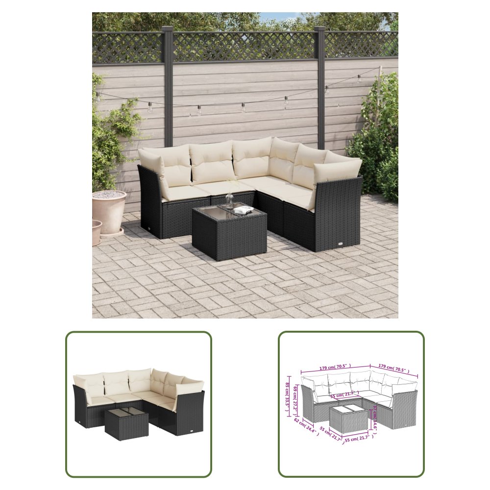 The Living Store 6-cz. zestaw mebli ogrodowych z poduszkami - czarny polirattan - Sofa Ogrodowa
