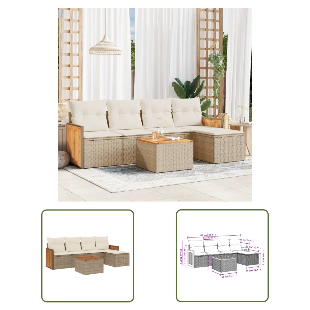 The Living Store 6-cz. zestaw mebli ogrodowych z poduszkami - beżowy - polirattan - Sofa Ogrodowa