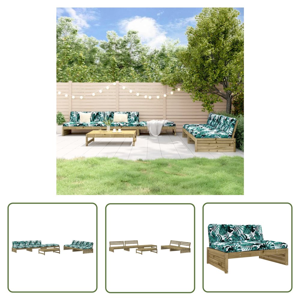 The Living Store 6-cz. zestaw mebli do ogrodu - z poduszkami - impregnowana sosna - Meble Ogrodowe