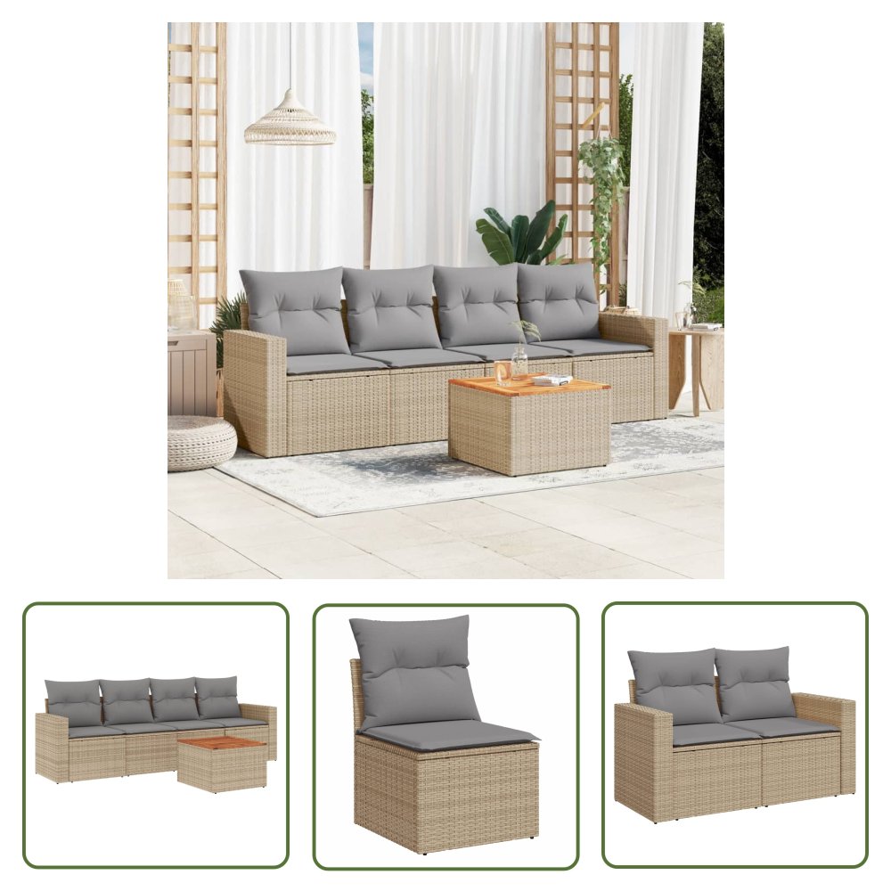 The Living Store 5-cz. zestaw mebli ogrodowych z poduszkami - mieszany beż - Sofa Ogrodowa