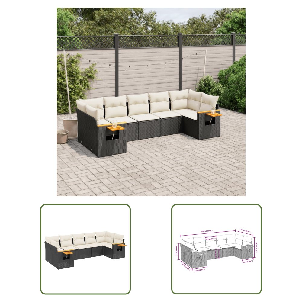 The Living Store 7-cz. zestaw wypoczynkowy do ogrodu - z poduszkami - czarny - Sofa Ogrodowa