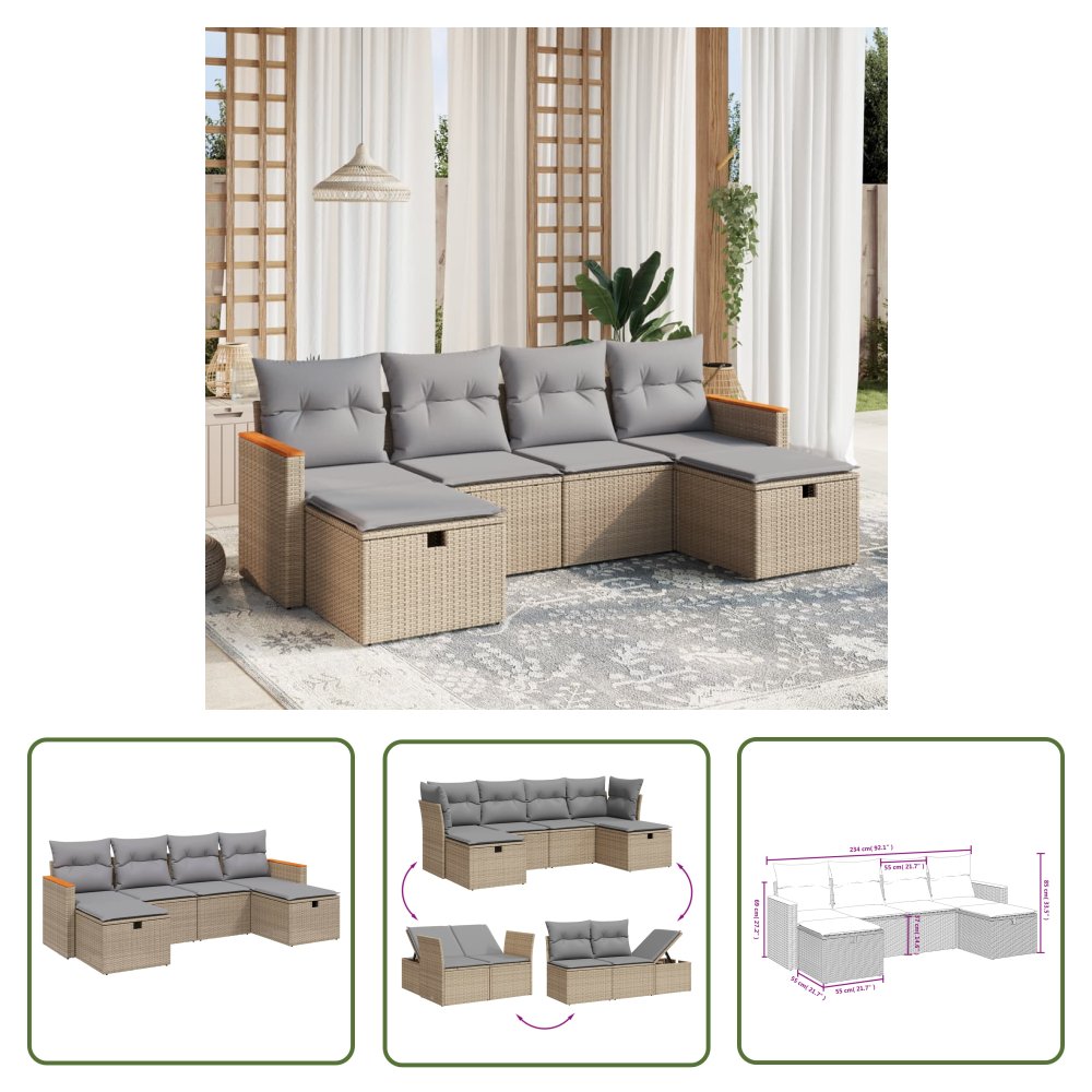 The Living Store 6-cz. zestaw mebli ogrodowych z poduszkami - mieszany beż - Sofa Ogrodowa