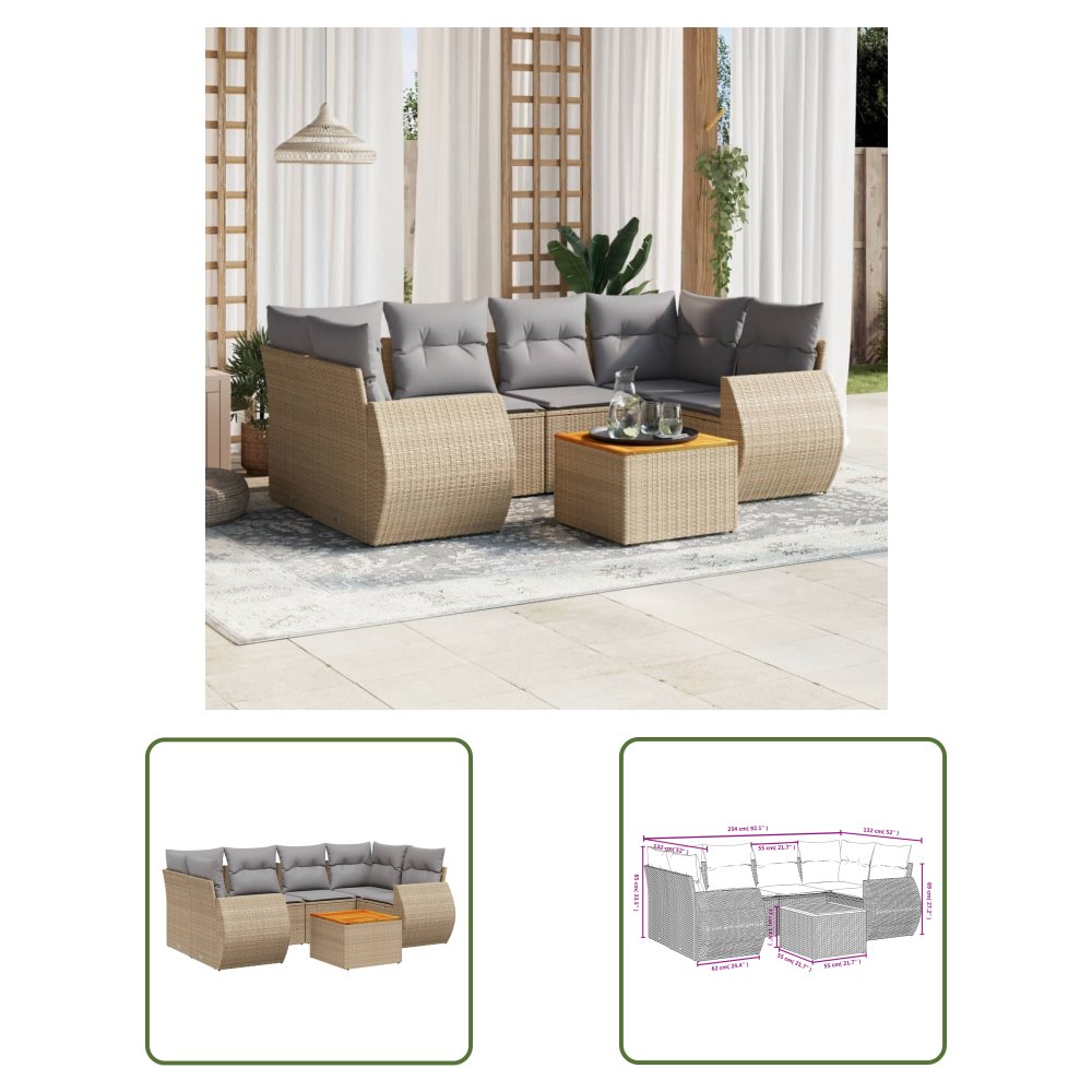 The Living Store 7-cz. zestaw wypoczynkowy do ogrodu - z poduszkami - beżowy - Sofa Ogrodowa