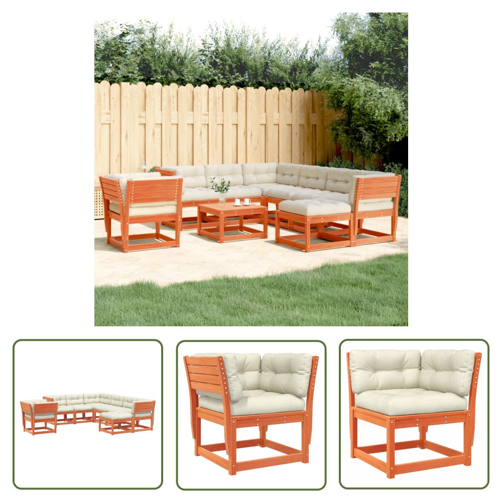 The Living Store 8-cz. zestaw mebli ogrodowych z poduszkami - woskowy brąz - sosna - Zestaw Wypoczynkowy Do Ogrodu