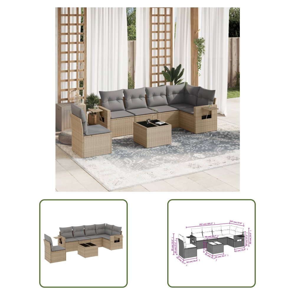 The Living Store 7-cz. zestaw wypoczynkowy do ogrodu - z poduszkami - beżowy - Sofa Ogrodowa
