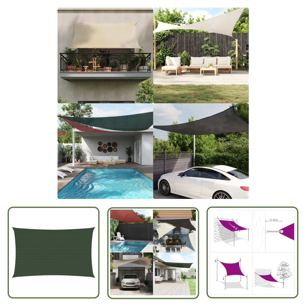 The Living Store Żagiel przeciwsłoneczny - 160 g/m² - ciemnozielony - 5x8 m - HDPE - Żagiel Ogrodowy