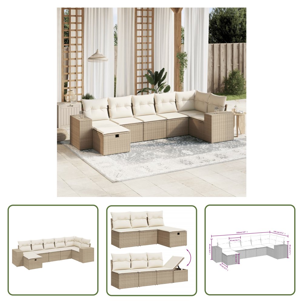The Living Store 7-cz. zestaw wypoczynkowy do ogrodu - z poduszkami - beżowy - Sofa Ogrodowa