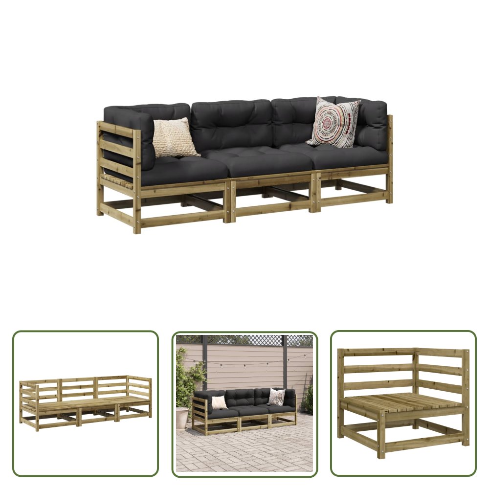 The Living Store 3-cz. zestaw mebli ogrodowych - impregnowane drewno sosnowe - Zestaw Wypoczynkowy Do Ogrodu