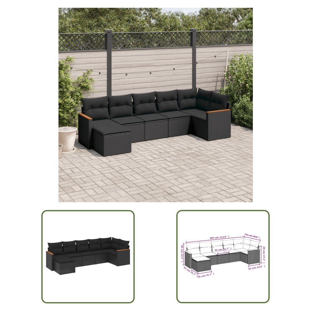 The Living Store 7-cz. zestaw wypoczynkowy do ogrodu - z poduszkami - czarny - Sofa Ogrodowa