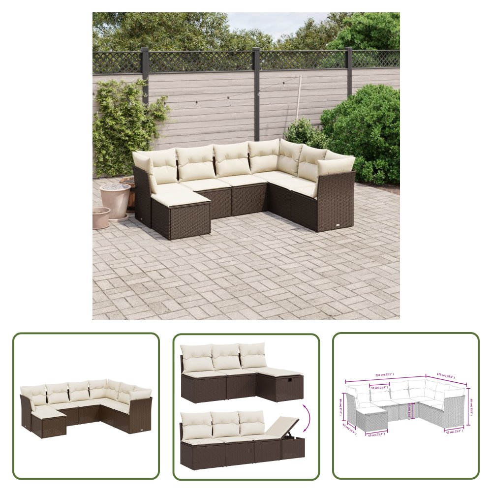 The Living Store 7-cz. zestaw wypoczynkowy do ogrodu - z poduszkami - brązowy - Sofa Ogrodowa